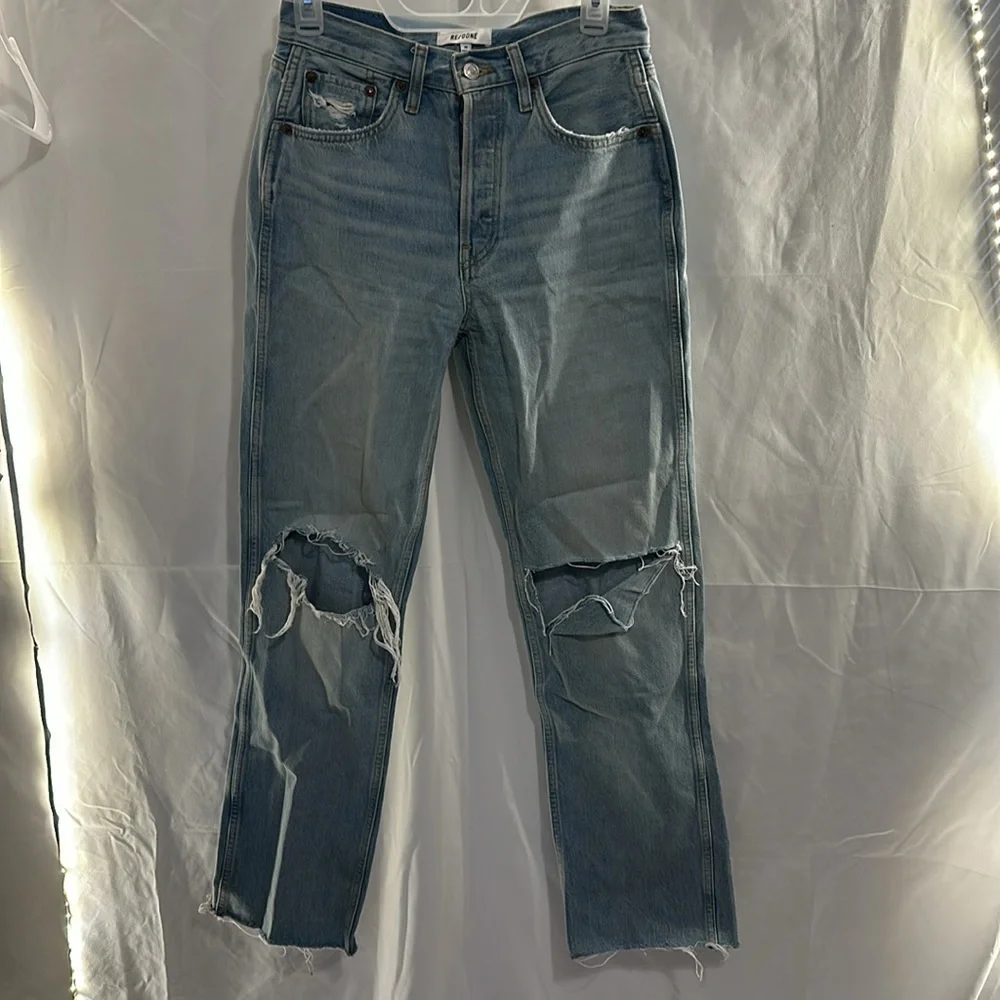 RE/DONE Originals 90s High Rise Loose in Breezy Indigo With Rips revolv - Picture 4 of 7